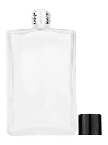 Elegant design 100 ml, 3 1/2oz frosted glass bottle with reducer and black shiny cap.