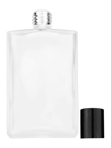 Elegant design 100 ml, 3 1/2oz frosted glass bottle with reducer and tall black shiny cap.