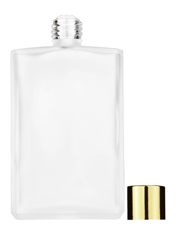 Elegant design 100 ml, 3 1/2oz frosted glass bottle with reducer and shiny gold cap.