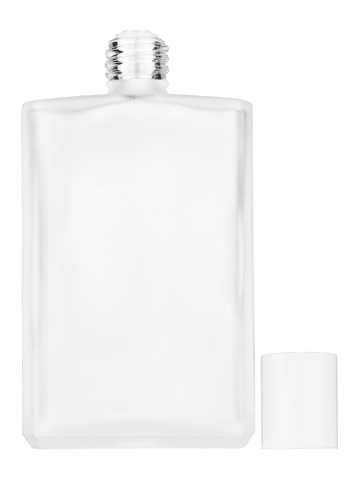 Elegant design 100 ml, 3 1/2oz frosted glass bottle with reducer and white cap.