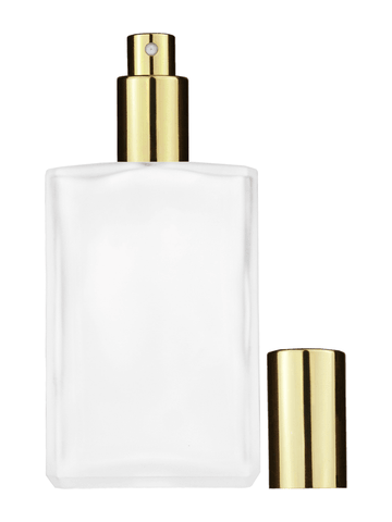 Elegant design 100 ml, 3 1/2oz frosted glass bottle with shiny gold spray pump.