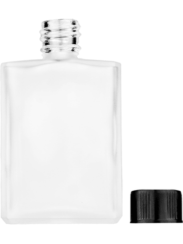 Elegant design 15ml, 1/2oz Frosted glass bottle with short ridged black cap.