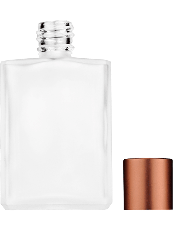 Empty frosted glass bottle with short matte copper cap capacity: 15ml, 1/2oz. For use with perfume or fragrance oil, essential oils, aromatic oils and aromatherapy.