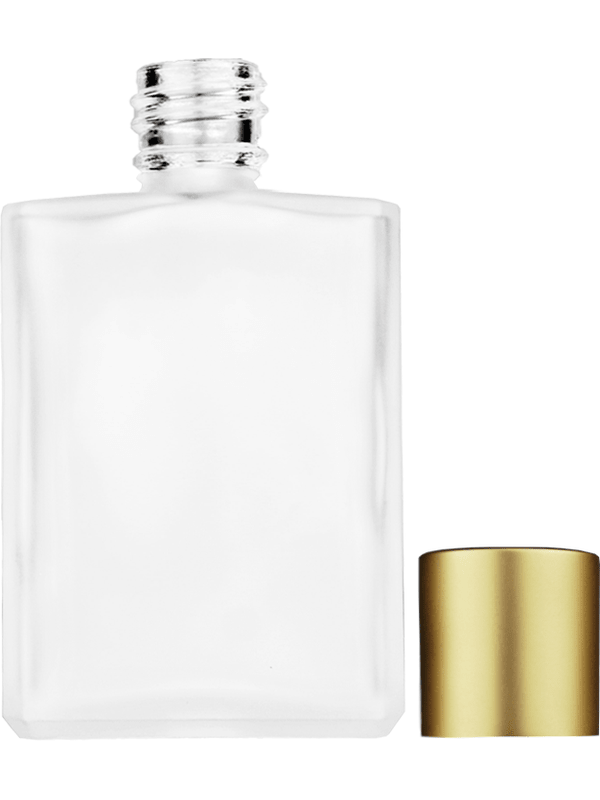 Empty frosted glass bottle with short matte gold cap capacity: 15ml, 1/2oz. For use with perfume or fragrance oil, essential oils, aromatic oils and aromatherapy.