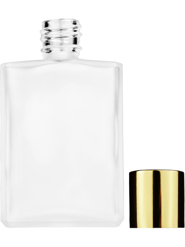 Empty frosted glass bottle with short shiny gold cap capacity: 15ml, 1/2oz. For use with perfume or fragrance oil, essential oils, aromatic oils and aromatherapy.