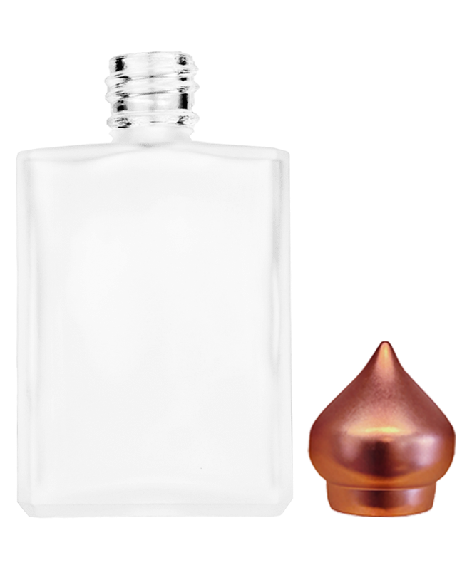 Empty frosted glass bottle with copper minaret dab on cap capacity 15ml.  For use with perfume or fragrance oil, essential oils, aromatic oils and aromatherapy.