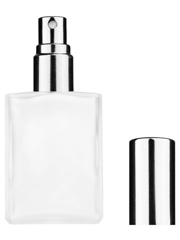 Elegant design 15ml, 1/2oz frosted glass bottle with shiny silver spray.