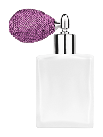 Elegant design 60 ml, 2oz frosted glass bottle with lavender vintage style bulb sprayer with shiny silver collar cap.