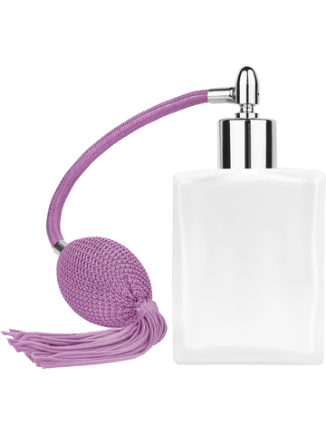 Elegant design 60 ml, 2oz frosted glass bottle with Lavender vintage style bulb sprayer with tassel with shiny silver collar cap.