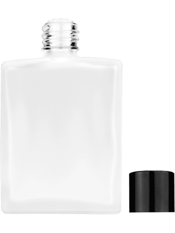 Elegant design 60 ml, 2oz frosted glass bottle with reducer and black shiny cap.