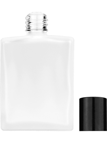 Elegant design 60 ml, 2oz frosted glass bottle with reducer and tall black shiny cap.
