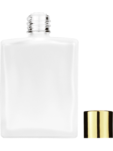 Elegant design 60 ml, 2oz frosted glass bottle with reducer and shiny gold cap.