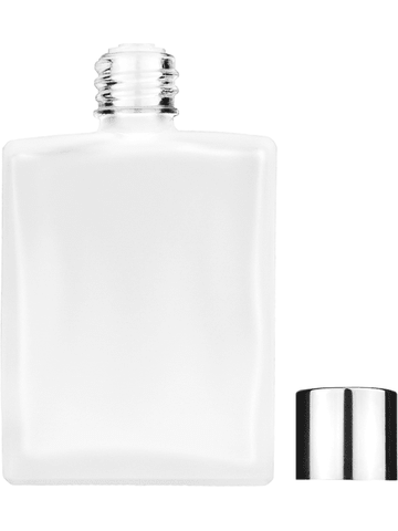 Elegant design 60 ml, 2oz frosted glass bottle with reducer and shiny silver cap.