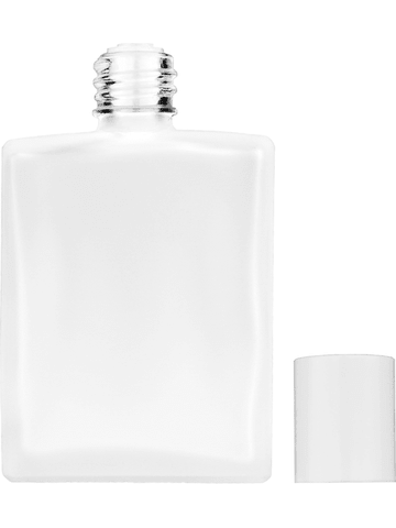 Elegant design 60 ml, 2oz frosted glass bottle with reducer and white cap.