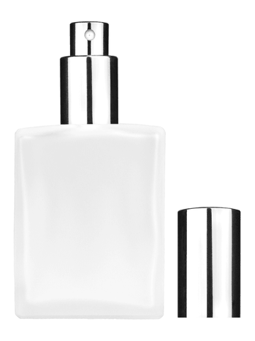 Elegant design 60 ml, 2oz frosted glass bottle with shiny silver spray pump.
