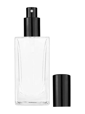 Empire design 100 ml, 3 1/2oz  clear glass bottle  with shiny black spray pump.