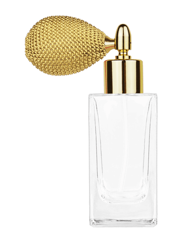 Empire design 50 ml, 1.7oz  clear glass bottle  with gold vintage style sprayer with shiny gold collar cap.
