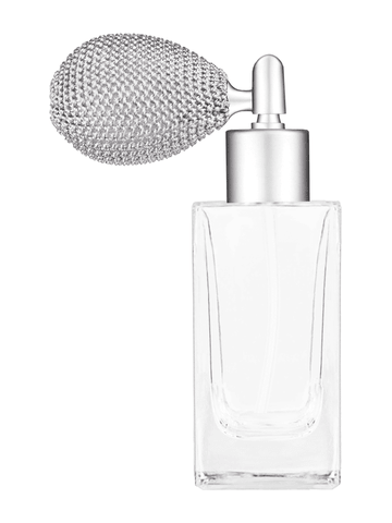 Empire design 50 ml, 1.7oz  clear glass bottle  with matte silver vintage style sprayer with matte silver collar cap.