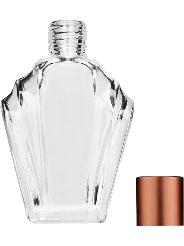 Empty Clear glass bottle with short matte copper cap capacity: 13ml. For use with perfume or fragrance oil, essential oils, aromatic oils and aromatherapy.