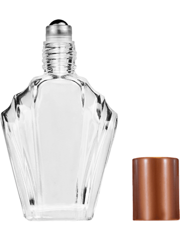 Flair design 13ml Clear glass bottle with metal roller ball plug and matte copper cap.