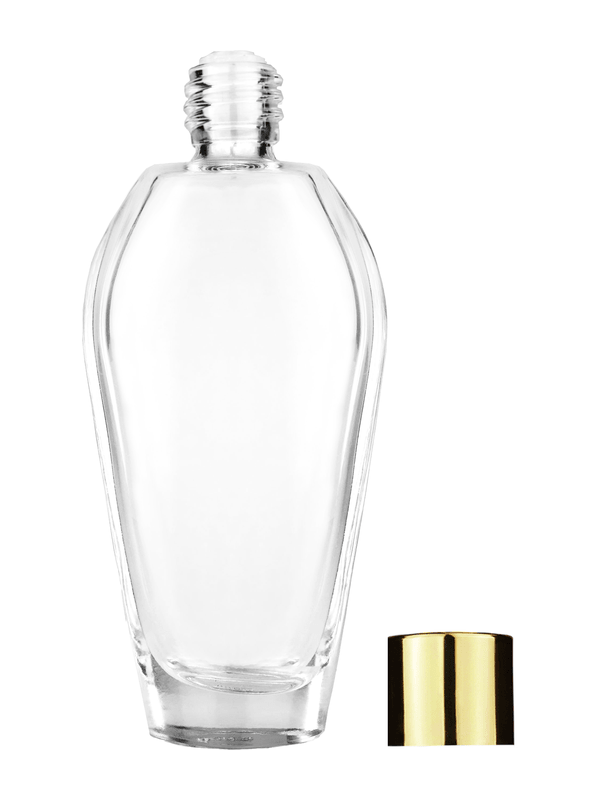 Grace design 55 ml, 1.85oz  clear glass bottle  with reducer and shiny gold cap.