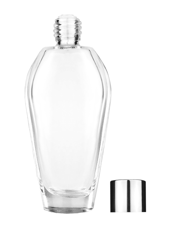 Grace design 55 ml, 1.85oz  clear glass bottle  with reducer and shiny silver cap.