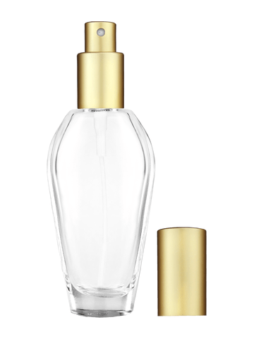 Grace design 55 ml, 1.85oz  clear glass bottle  with matte gold spray pump.