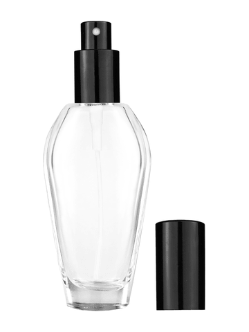 Grace design 55 ml, 1.85oz  clear glass bottle  with shiny black spray pump.
