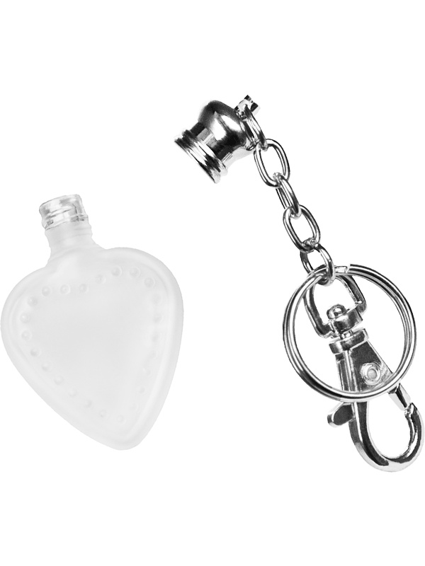 Heart design 4 ml, Frosted glass bottle with silver key chain.