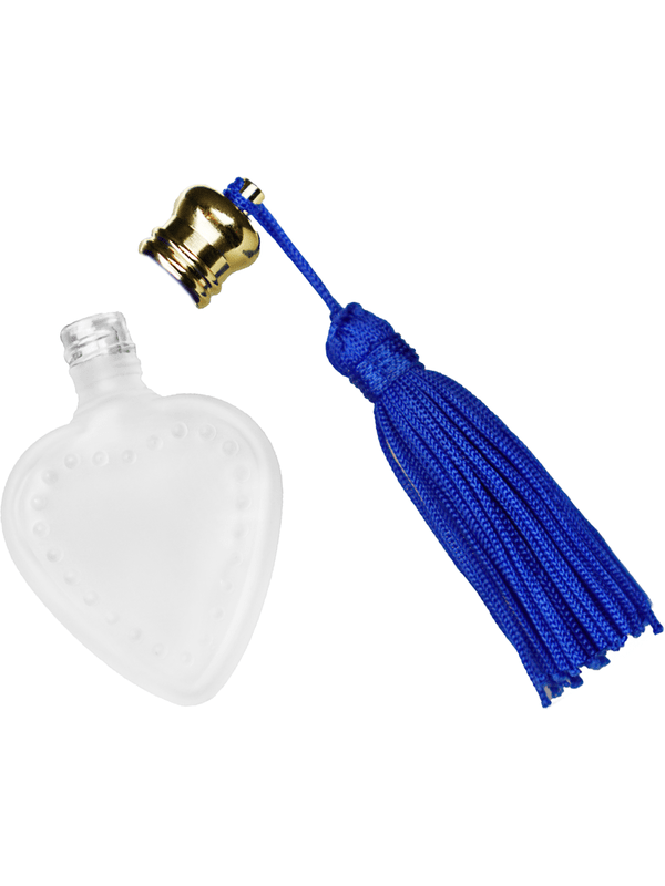 Heart design 4 ml, Frosted glass bottle with blue tassel. For use with