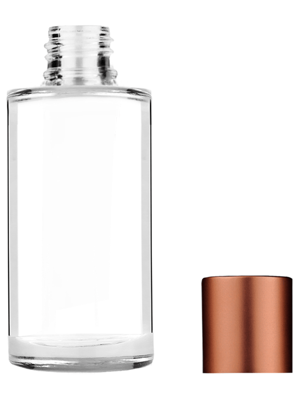 Cylinder design 9ml Clear glass bottle with short matte copper cap.