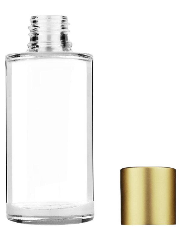Cylinder design 9ml Clear glass bottle with short matte gold plastic cap.