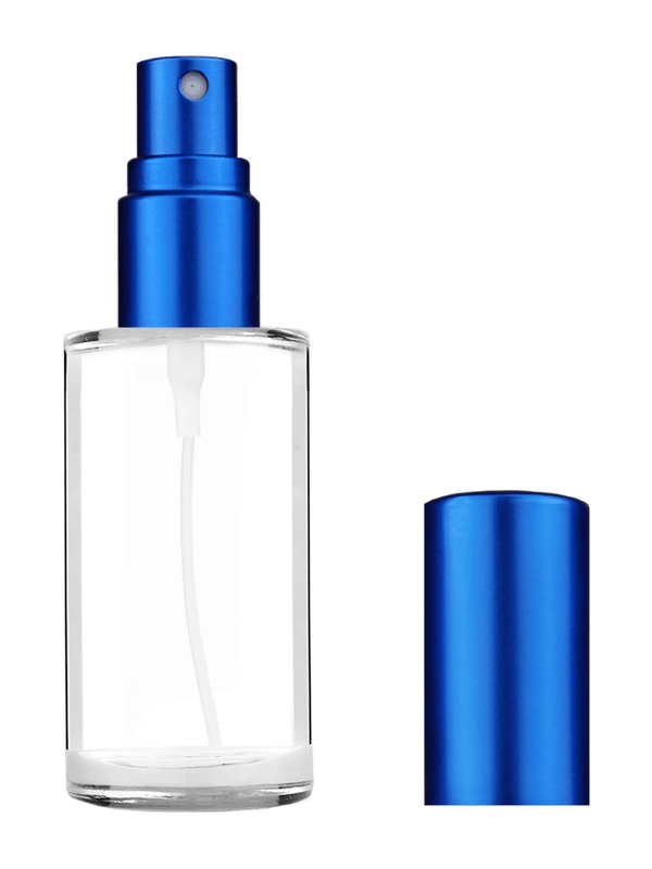 Pillar design 9ml Clear glass bottle with matte blue spray.
