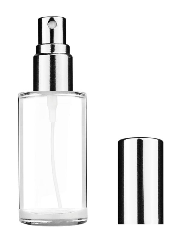 Pillar design 9ml Clear glass bottle with shiny silver spray.