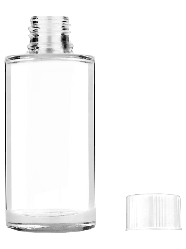 Pillar design 9ml Clear glass bottle with short white cap.