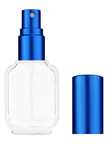 Footed rectangular design 10ml, 1/3oz Clear glass bottle with matte blue spray.
