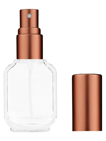 Footed rectangular design 10ml, 1/3oz Clear glass bottle with matte copper spray.