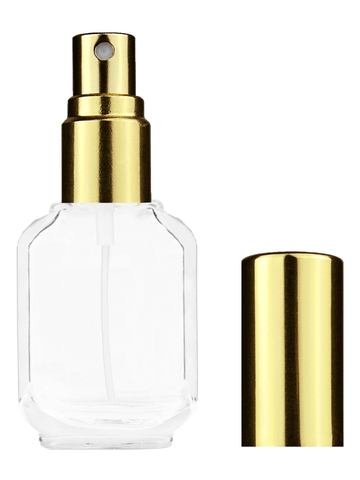 Footed rectangular design 10ml, 1/3oz Clear glass bottle with shiny gold spray.
