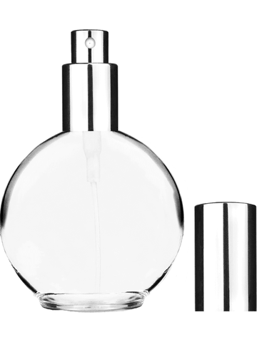 Round design 128 ml, 4.33oz  clear glass bottle  with shiny silver spray pump.