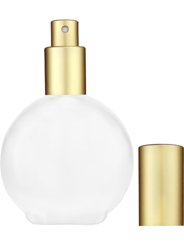 Round design 128 ml, 4.33oz frosted glass bottle with matte gold spray pump.