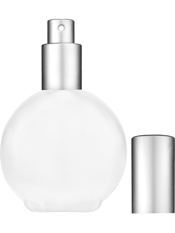 Round design 128 ml, 4.33oz frosted glass bottle with matte silver spray pump.