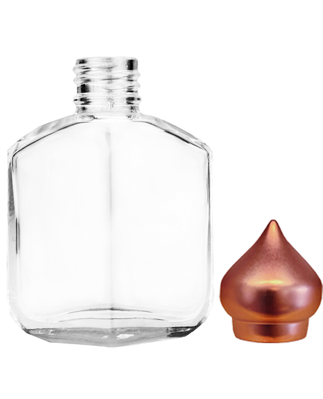 Empty Clear glass bottle with copper minaret dab on cap capacity 13ml.  For use with perfume or fragrance oil, essential oils, aromatic oils and aromatherapy.