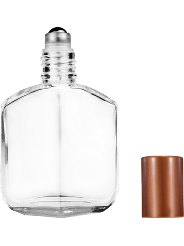 Royal design 13ml, 1/2oz Clear glass bottle with metal roller ball plug and matte copper cap.