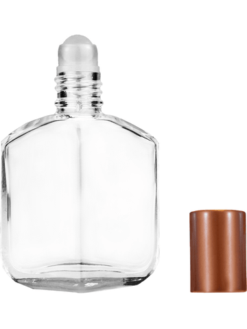 Royal design 13ml, 1/2oz Clear glass bottle with plastic roller ball plug and matte copper cap.