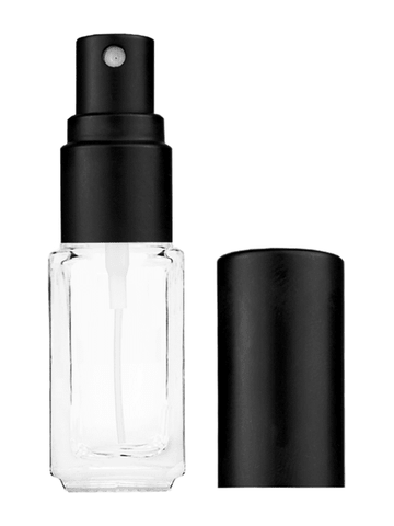 Sleek design 5ml, 1/6oz Clear glass bottle with matte black spray.