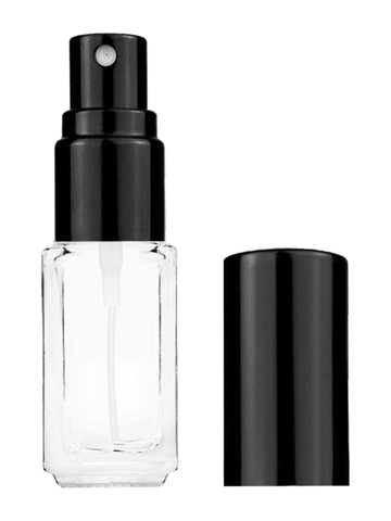 Sleek design 5ml, 1/6oz Clear glass bottle with shiny black spray.