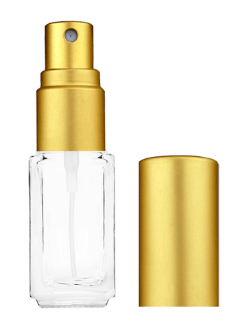 Sleek design 5ml, 1/6oz Clear glass bottle with matte gold spray.