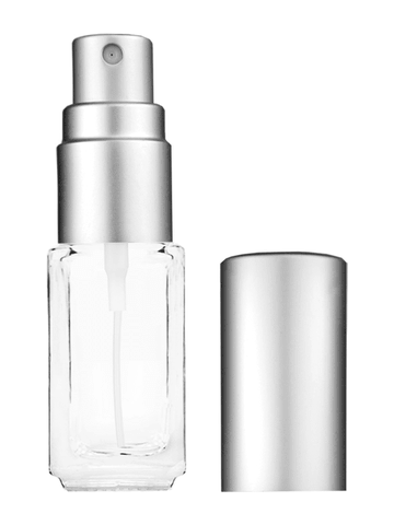 Sleek design 5ml, 1/6oz Clear glass bottle with matte silver spray.