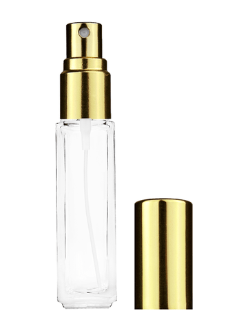 Sleek design 8ml, 1/3oz Clear glass bottle with shiny gold spray.