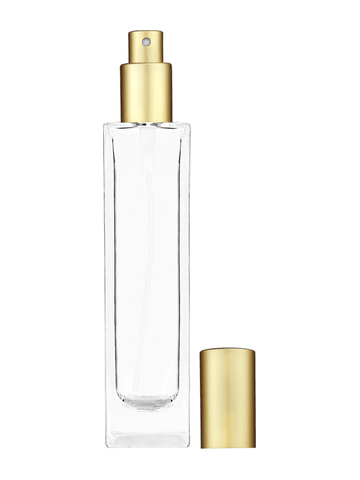 Sleek design 100 ml, 3 1/2oz  clear glass bottle  with matte gold spray pump.